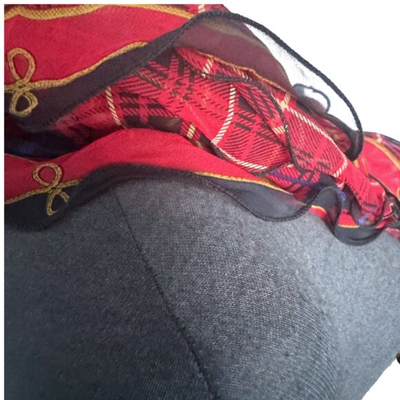 Lauren Ralph Lauren Silk Ruffle Scarf Classic Red Black Plaid - Picture 7 of 8
